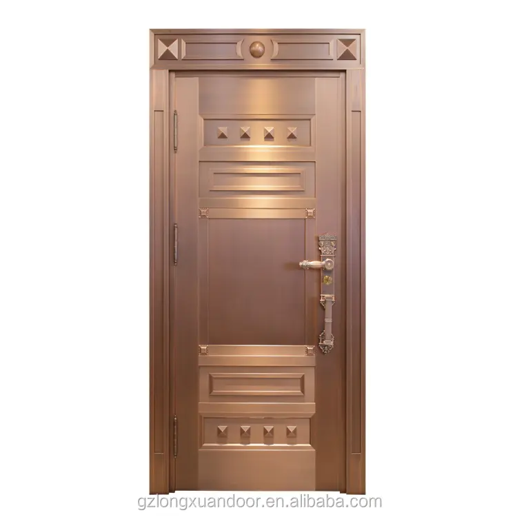 Наружная двойная основная металлическая дверь, стальные защитные двери коричневого медного цвета