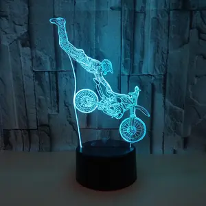 특수 효과 오토바이 3d 램프 7 색 터치 Led 비전 Led 야간 조명 선물 3d 작은 테이블 3d 조명기구