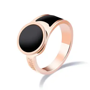 马尔拉里巴基斯坦不锈钢级戒指，黑色石头设计金色女士结婚戒指