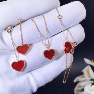 18K <span class=keywords><strong>oro</strong></span> <span class=keywords><strong>de</strong></span> lujo diseño gran oferta ágata natural corazón rojo Shsape Collar para mujer - Product Image 3