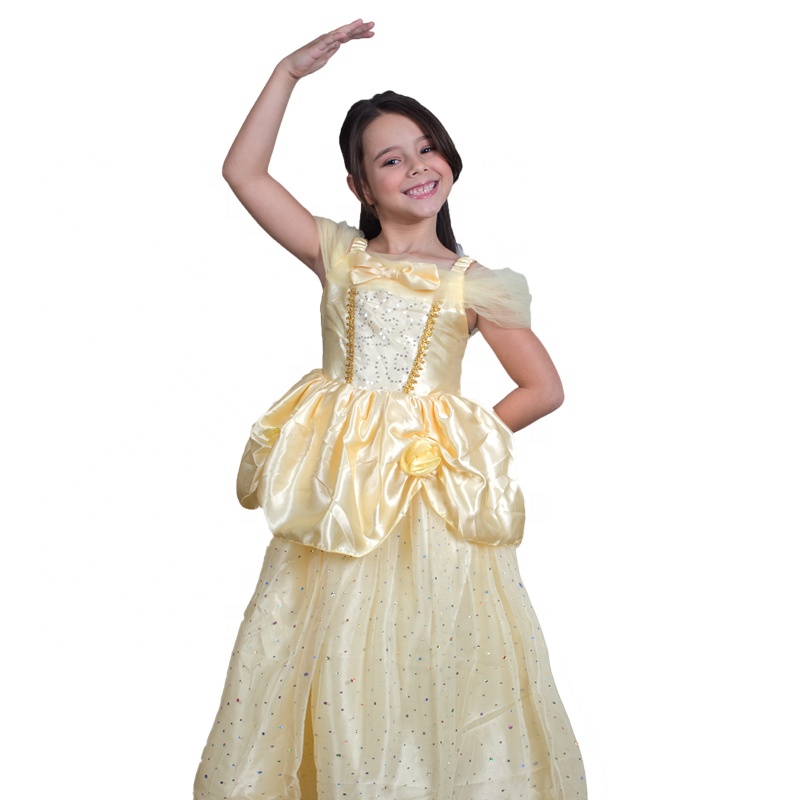 Girl 3-12 Years Princess Kids Retro Satin Bow Mesh Sequined European Princess Dress