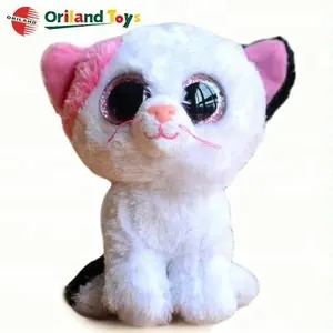 Diseño de moda lindo relleno suave blanco felpa ojos grandes gato juguetes al por mayor