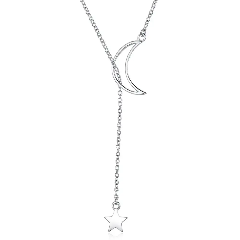 Csja — collier en argent Sterling 925 plaqué platine, en forme de lune, pendentif élégant pour femmes