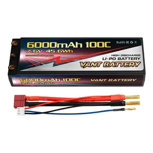 2S Lipo Batterij 7.6V 6000Mah 100c Hoogspanning Hard Case Rc Met 4Mm Decaan Connector Voor Rc Auto Tank Truck Racing - Product Image 3