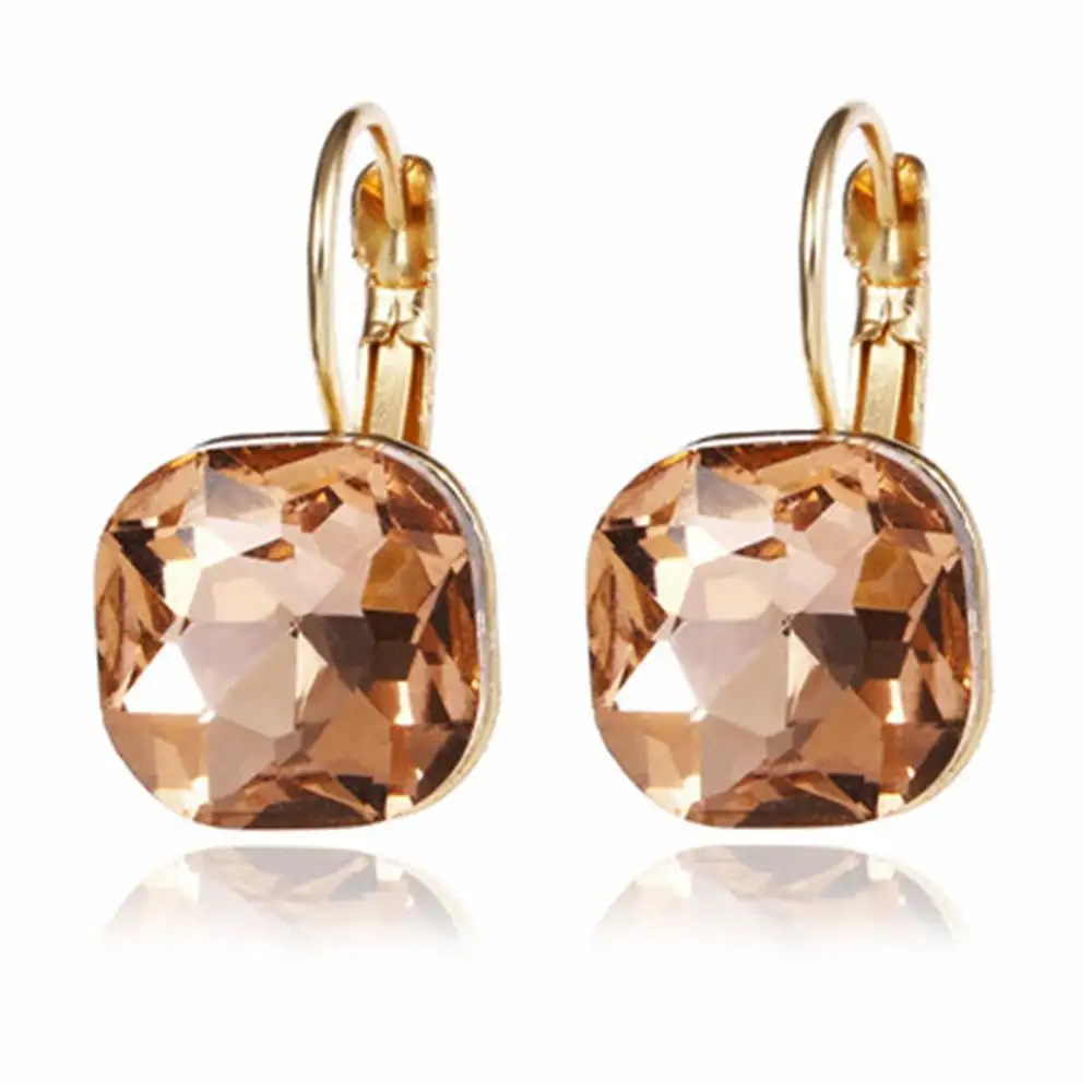 Fashion Goud Kleur Vierkante Stud Oorbellen Roze Rood Groen Zwart Oostenrijkse Crystal Rhinestone Earring Voor Vrouwen Bruiloft Sieraden