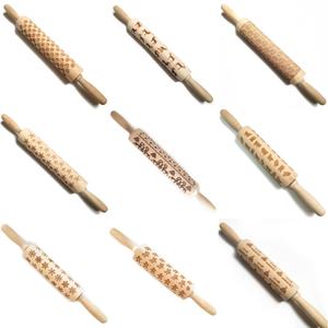 Outils de biscuits de <span class=keywords><strong>pain</strong></span> <span class=keywords><strong>d</strong></span>'épice de cuisine gaufrage laser rouleau à pâtisserie en bois à motifs de noël - Product Image 2