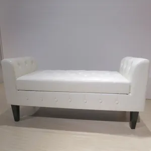Modern Simple White Bench Living Room Armrest Leather Large Storage Space Leather Soft Bench