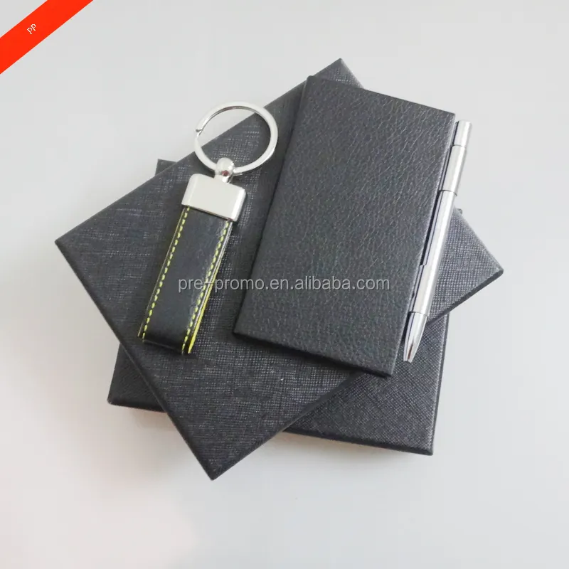 Mini cuaderno de cuero PU con bolígrafo y llavero, conjunto de regalo, portátil, con bolígrafo y llavero