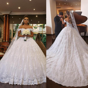 Elegante abito da ballo sbuffo in pizzo senza maniche abito da sposa in pizzo arabo musulmano MWA319 - Product Image 2