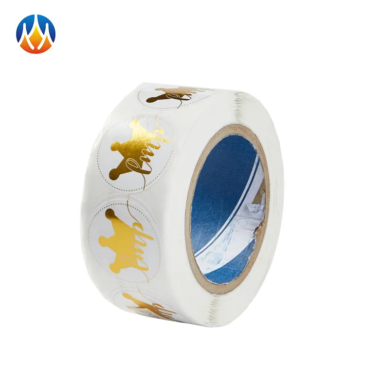 round white self adhesive yellow crown icon paper label waterproof gold stickers for bottle