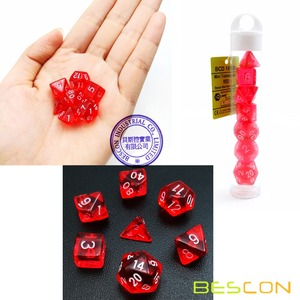 Bescon מיני שקוף RPG Polyhedral קוביות סט 10 מ"מ, תפקיד RPG משחק קוביות סט משחק קטן D4-D20 בצינור, אדום שקוף - Product Image 1