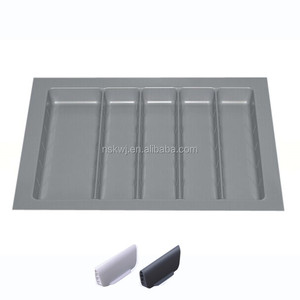 Bandeja para cubiertos de ABS Divisores ajustables Organizador de bandeja de cubiertos de plástico en blanco y gris para cuchillo y tenedor en <span class=keywords><strong>cajón</strong></span> de cocina - Product Image 2
