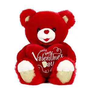 Animaux en peluche doux coeur rouge doux joyeux saint valentin peluche ours en peluche cadeaux pour les filles