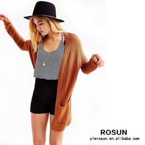 2015 mujer moda hilo que arropa longitud media chaqueta de punto marrón - Product Image 3