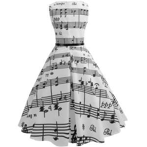 Robe de cocktail mi-longue trapèze Ecoparty pour femme, style années <span class=keywords><strong>50</strong></span> <span class=keywords><strong>vintage</strong></span>, sans manches, motif notes de musique, pour fête du thé - Product Image 2