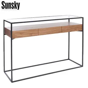 钢化玻璃铁架木制玄关桌