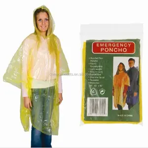 Disposable Waterproof square yellow PE rain poncho rain cape in stock