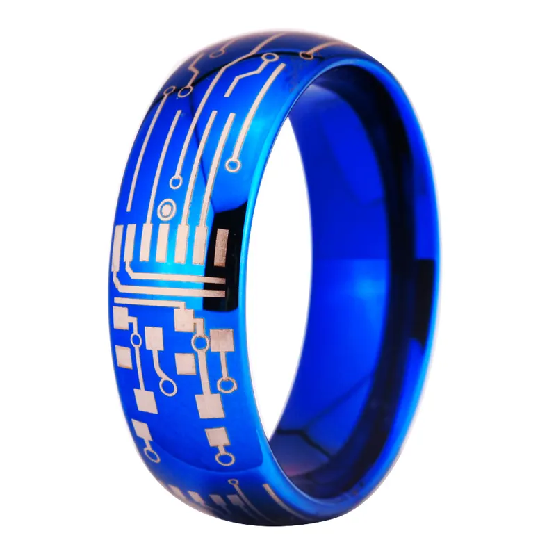 Ring Populair Aangepast Ontwerp 8Mm Blauwe Koepel Printplaat Ontwerp Nieuwe Herenmode Wolfraam Ring