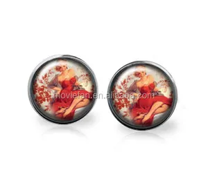 PinUp earrings Posts Glass photo earrings stud post