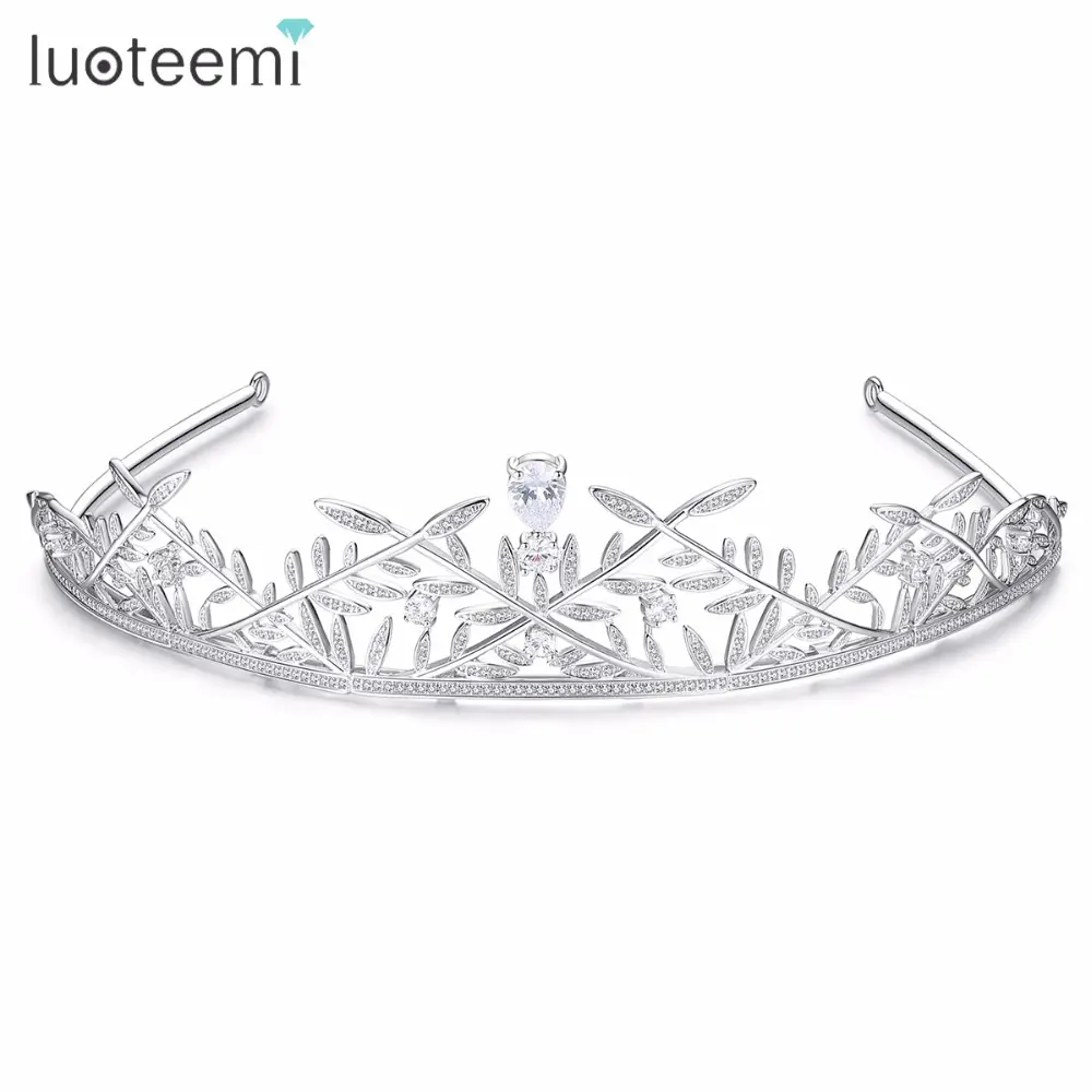 LUOTEEMI Горячая Мода Queen Стиль Оливковая ветвь форма корона тиара с Ясно CZ Кристалл Камень шпильки для волос для женщин вечерние