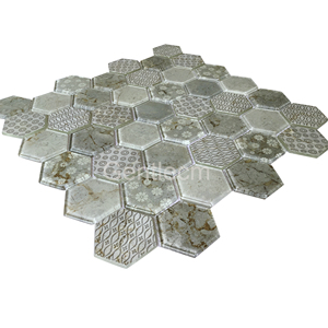 De alta calidad de la decoración de la pared 3D de inyección de tinta de impresión de patrón gris forma hexagonal de 4mm de <span class=keywords><strong>cristal</strong></span> de mosaico de vidrio - Product Image 2