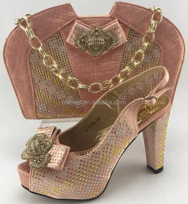 KB6238 New design Peach color italian shoes and bag set/italian shoes and bags to match women