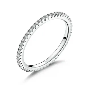 Klassieke Cirkel Clear Cz Diamond Gemstone Stapelbaar 925 Sterling Zilveren Dunne Ringen Bruiloft Fine Jewelry