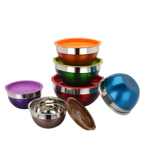 Grande ciotola di insalata <span class=keywords><strong>in</strong></span> <span class=keywords><strong>acciaio</strong></span> inox ciotola di miscelazione <span class=keywords><strong>con</strong></span> <span class=keywords><strong>coperchio</strong></span> colorato ciotola su misura - Product Image 3