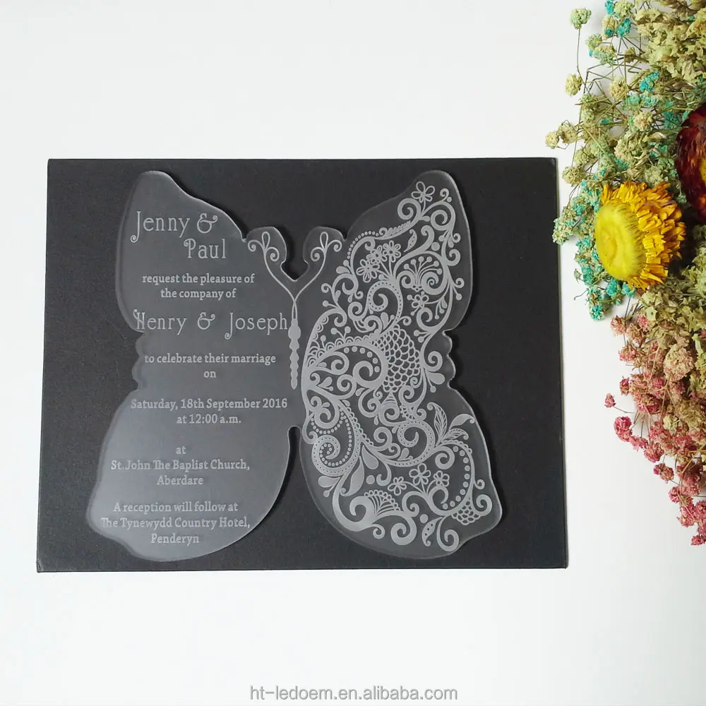 Красивая матовая акриловая Свадебная пригласительная открытка в форме бабочки 180*150 мм, акриловое Свадебное приглашение