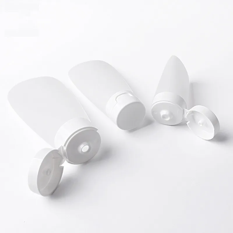 Conteneurs d'emballage de cosmétiques en plastique PE blanc, avec support rabattable, Tube souple pour shampoing, 30ml/60ml/100ml, 5 pièces
