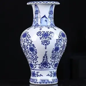 A tradição chinesa feito à mão azul e branco da flor de porcelana vasos para decoração e coleção