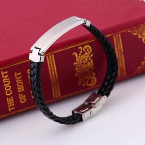 <span class=keywords><strong>Bracciale</strong></span> Unisex AKISS Classico Placcato <span class=keywords><strong>Argento</strong></span> in Pelle Intrecciata <span class=keywords><strong>con</strong></span> Messaggio Inciso Gioiello Braccialetto Personalizzabile - Product Image 2