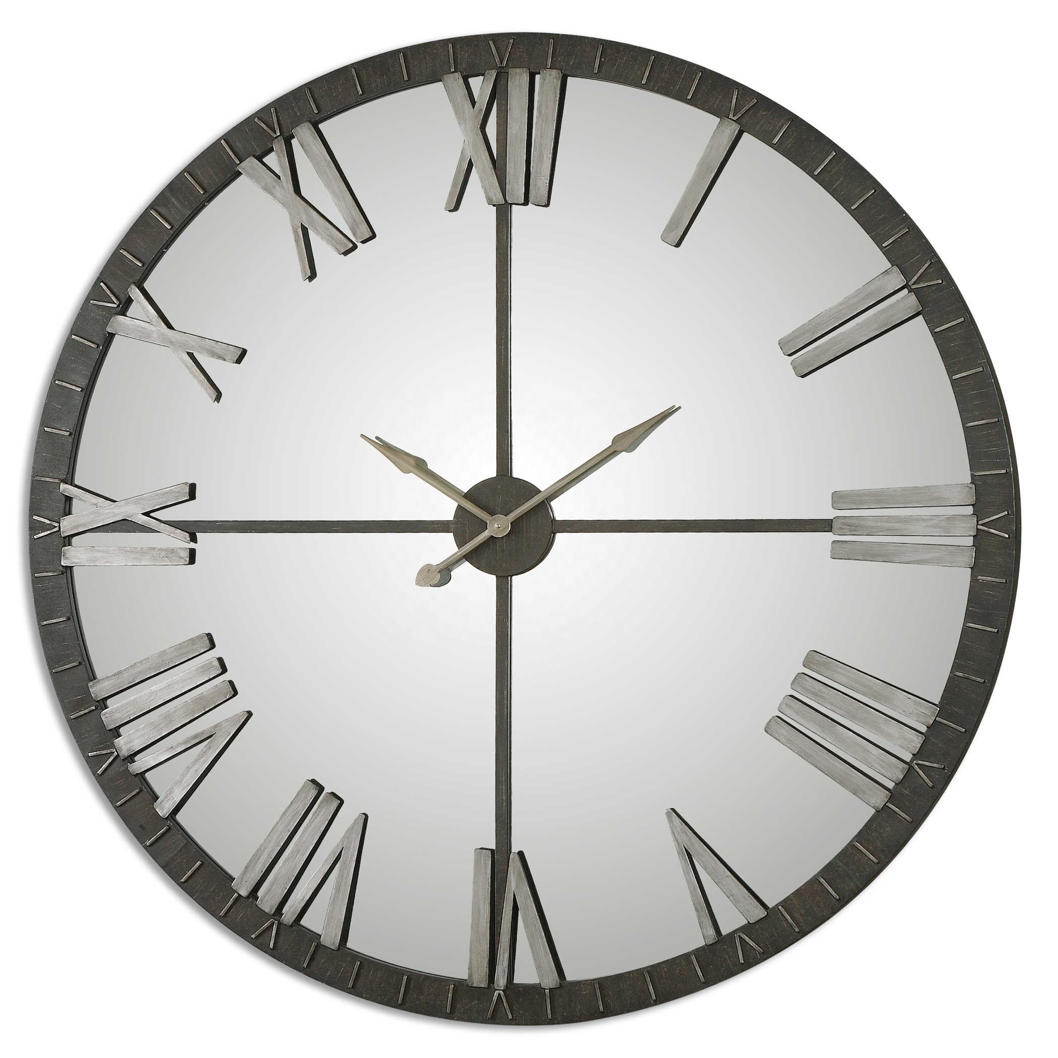 60 inch Oversized Roman Numbers Mirrored Face Round Metal Wall Clock