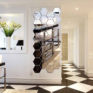 3d PVC Argenté Miroir Acrylique Géométrique <span class=keywords><strong>Hexagone</strong></span> Mur Chambre TV Fond Mur Autocollant Décor de Salon - Product Image 4