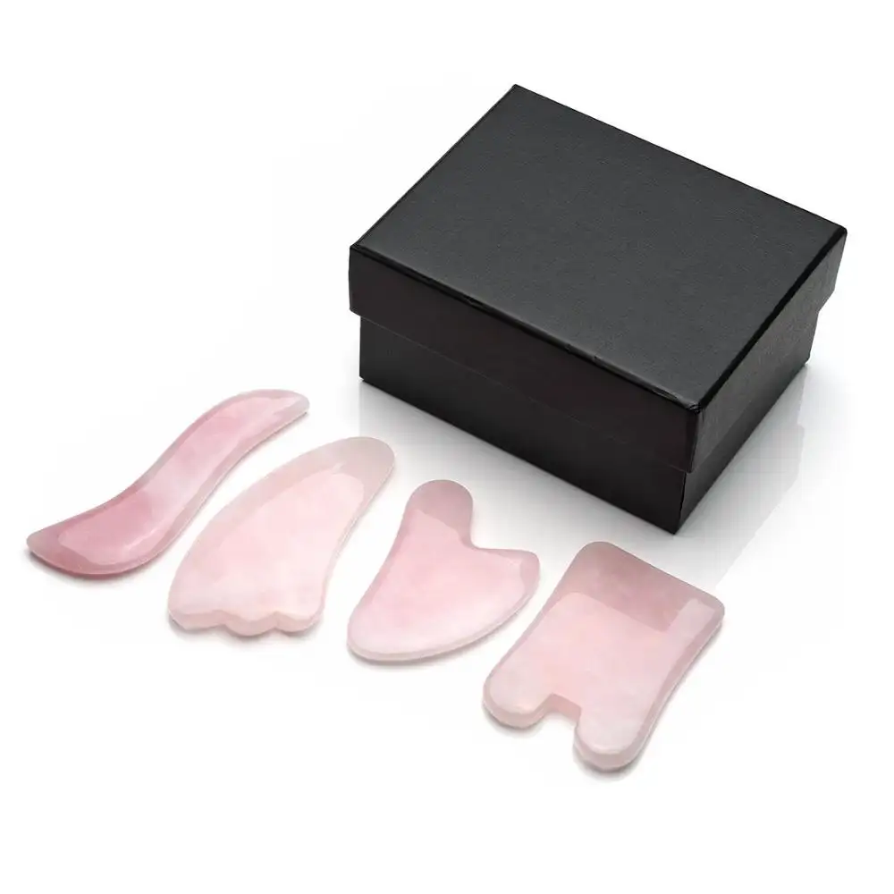 Wholesale Hot Sale Best Sell Pink Jade Gua Sha Scraping Massage Tool Set Rose Quartz Guasha Facial