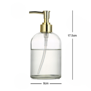 Dispenser di <span class=keywords><strong>Sapone</strong></span> Liquido in <span class=keywords><strong>Vetro</strong></span> Trasparente Ecologico da 15oz con Pompa in Plastica Dorata Ricaricabile per Uso in Hotel e Bagno - Product Image 6