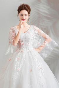 2019 Spring New Korean <strong>Plus</strong> <strong>Size</strong> 3xl Ivory Flower Beaded Floor Length Batwing Sleeve Lace up Back Princess <strong>Wedding</strong> <strong>Dress</strong> - Product Image 2