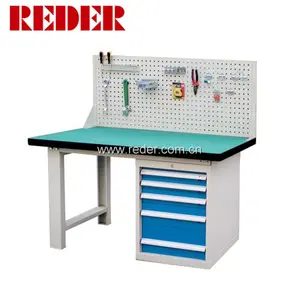 Heavy duty steel workbenches with drawers and back display panel