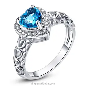 Anillo de compromiso Titanic azul para mujer, joyería de la película, anillos de corazón de océano para mujer, anillo de piedras preciosas