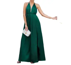 2022 Women Long One Piece wedding Dress Images Sexy Backless Strap Wrap Green Party Evening Club Maxi Dresses