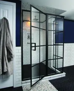 Hotel Scharnier Douchewand Douche Roestvrij Staal Vierkante Zwarte Aluminium Frame Glas Douche