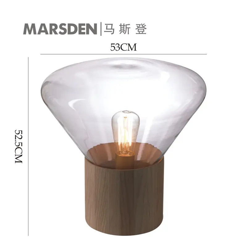MARSDEN E27 Lampu Meja LED Kayu Kaca Modern untuk Restoran Hotel Lampu Meja Transparan Cina Pencahayaan dan Desain Sirkuit