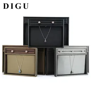 Digu solid wood leather jewelry display plate Jewelry ring tray pendant necklace storage box display display props