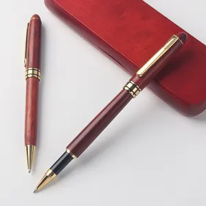 Customized logo new executive wooden ball point pen wooden roller pen set with wooden box