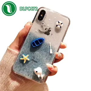 Shiny Sparkle Epoxy Glitter Popular Epoxy Cartoon Dolphin Soft TPU PC Case Phone Cases for iPhone 6 7 8 plus X XS MAX