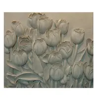 หินบรรเทาพื้นหลังประติมากรรมหินอ่อน 3D Tulip ดอกไม้ประดิษฐ์ประติมากรรมผนัง