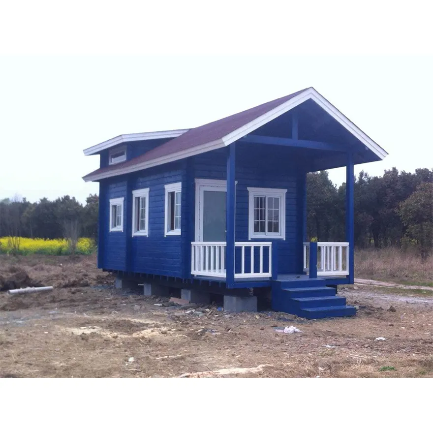 Log cabin casa in legno per auto motore di viaggio con base in acciaio e la ruota