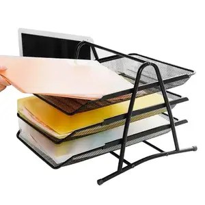 Wideny สำนักงาน3ชั้นโลหะตาข่ายพับ Stackable Organizer A4เอกสารกระดาษถาด