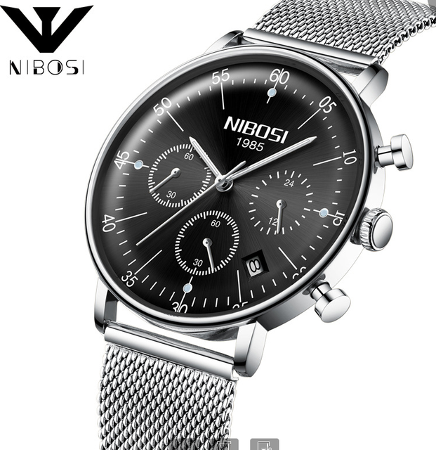NIBOSI 2331 Men's Quartz Watches Stainless Steel Strap Waterproof Chronograph Business Waterproof Wrist Watch
