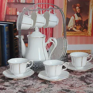 Modern chinese white bone porceplain ethiopian coffee tea cup set ceramic teapot for selling